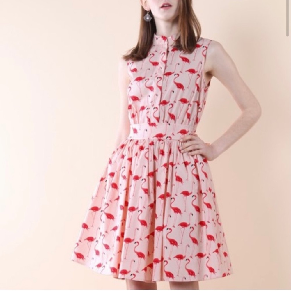 CHICWISH Flamingo dress sz L large full skirt